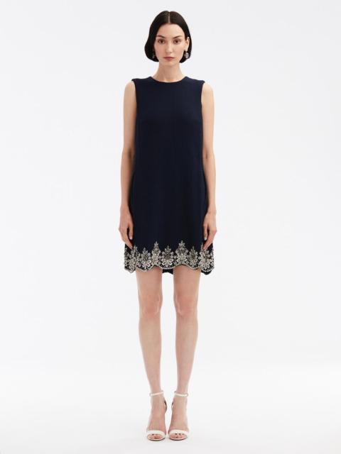 Oscar de la Renta SLEEVELESS CRYSTAL SCALLOP SHIFT DRESS