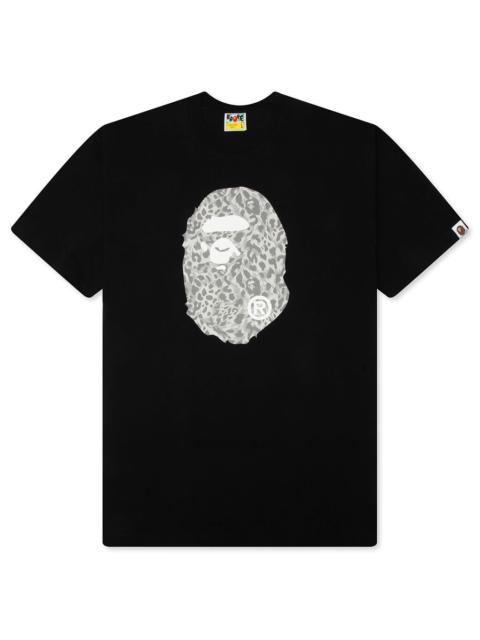 A BATHING APE® WILD LEOPARD PATTERN APE HEAD RELAXED FIT TEE - BLACK