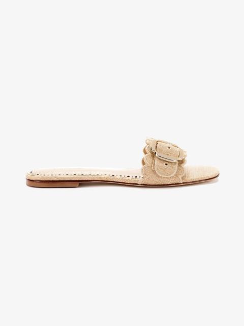 Larroudé Ivy Broderie Flat Mule In Beige Raffia