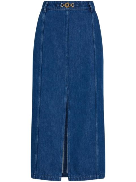 PATOU organic cotton-denim slit midi skirt