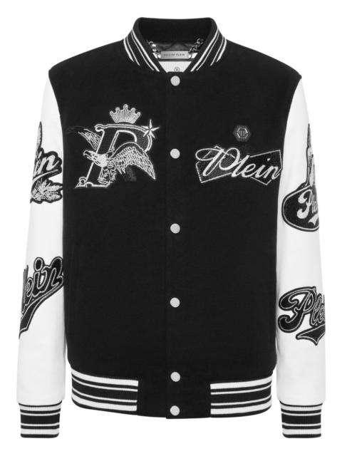 PHILIPP PLEIN eagle-embellished varsity bomber jacket