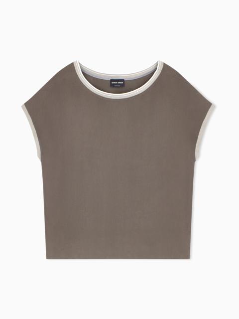 GIORGIO ARMANI BLOUSE REGULAR FIT HEAVY WASHED SILK RIBBED CREW NECK