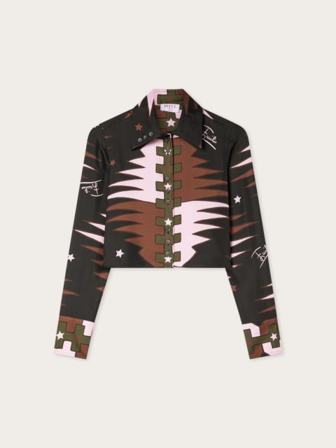 PUCCI VALDIMONTONE PRINT SILK CROP SHIRT