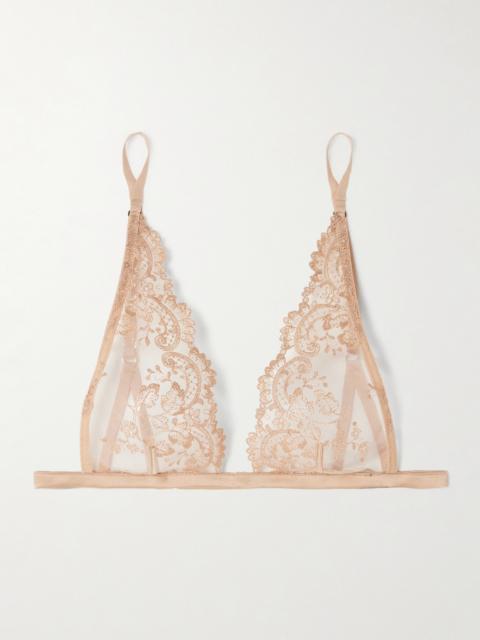 KIKI DE MONTPARNASSE Juliette Satin-trimmed Embroidered Tulle Soft-cup Triangle Bra