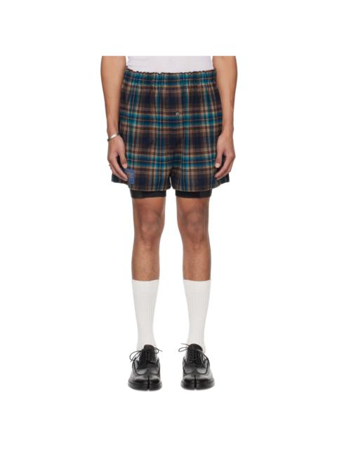 Maison Margiela Blue & Brown Check Shorts