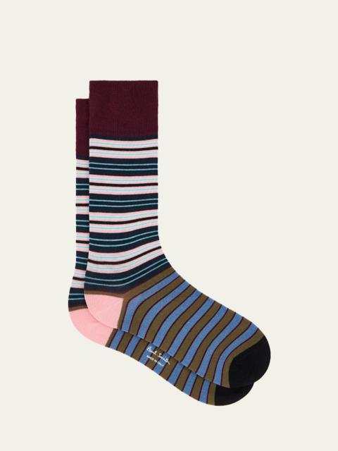 Paul Smith Men's Color-Block Multi-Stripe Crew Socks