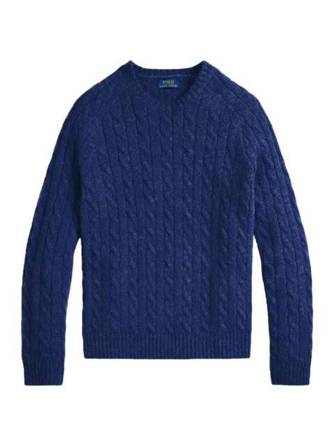 Polo Ralph Lauren Men's Wool-Blend & Suede Cable-Knit Sweater - Midnight Navy Heather