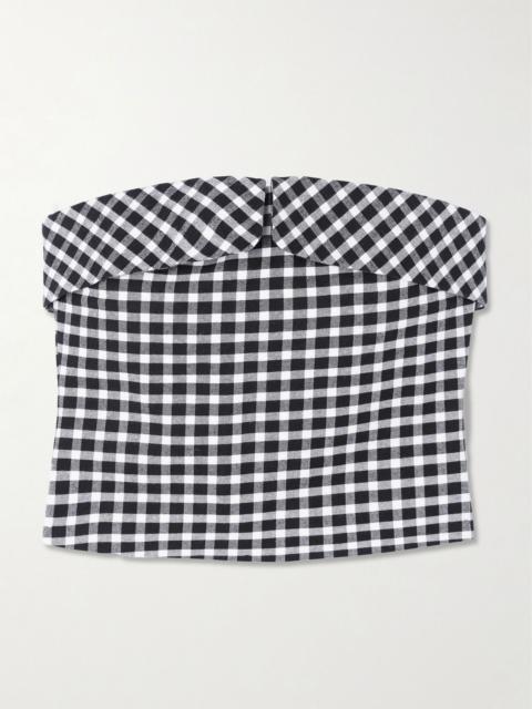 POSSE Chiara cropped strapless checked cotton-blend top Black