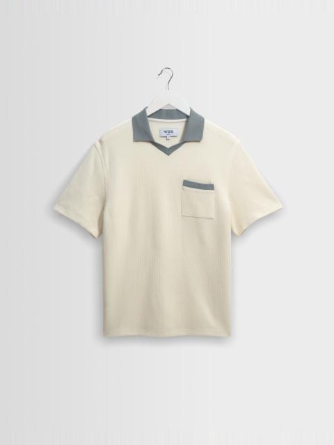 Wax London Pendal - Ecru And Blue Ribbed Organic Cotton Polo Shirt