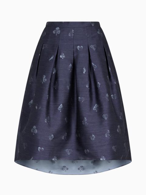 EMPORIO ARMANI JEU DE CARTES MOTIF WOOL-BLEND JACQUARD SKIRT WITH GODET PLEATS