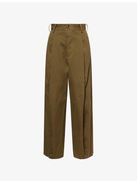 UMA WANG Pleated Wide-Leg Cotton Trousers