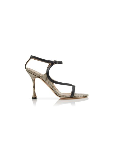 Manolo Blahnik Lizard Print Calf Leather Ankle Strap Sandals