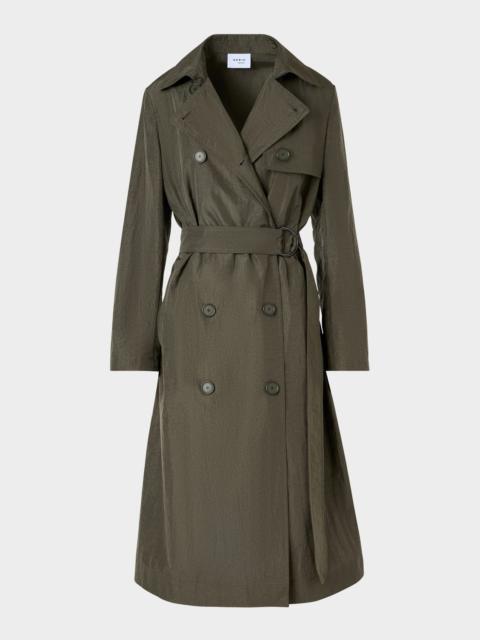 AKRIS Double-Breasted Crinkled Parachute Taffeta Belted Trench Coat