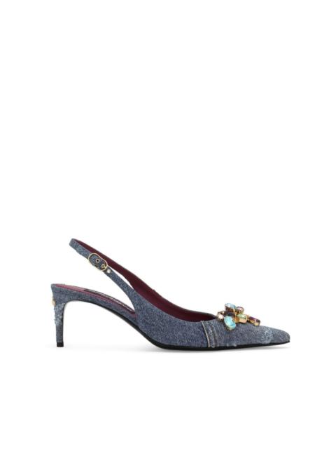 Dolce & Gabbana crystal-embellished denim slingback pumps