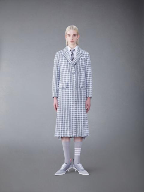 Thom Browne Check Summer Tweed Fray Wide Lapel Overcoat