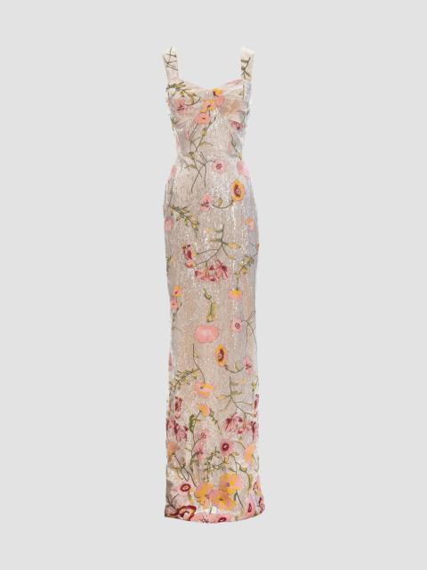 Dress The Population Women's Reese Embroidered Floral Gown - Champagne Multi