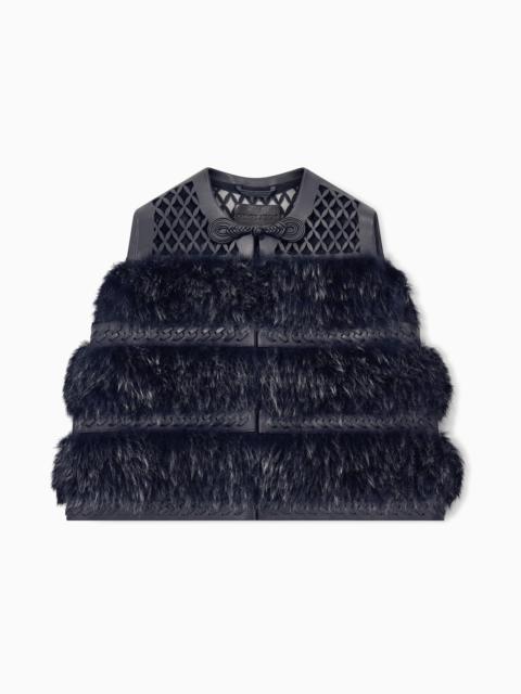 GIORGIO ARMANI FUR AND LASER-CUT LEATHER VEST WITH TOGGLE CLOSURE
