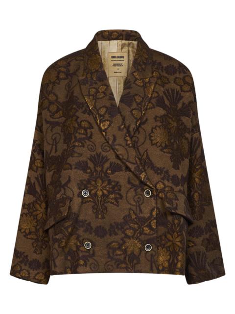 UMA WANG Mustard and brown floral jacquard wool blend Crossword jacket
