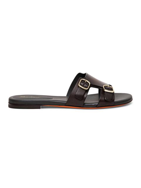 Santoni Leather double-buckle sandals