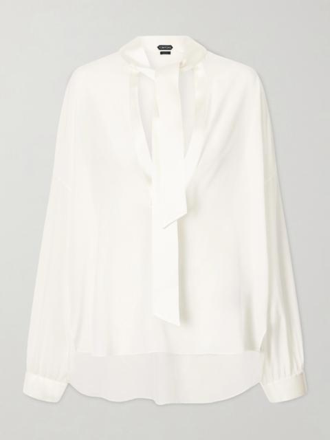 TOM FORD Pussy-bow Satin-trimmed Silk Crepe De Chine Blouse