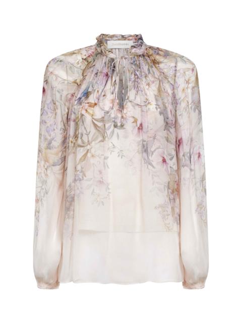 Zimmermann Aviary-print cream viscose Billow Rebellion blouse