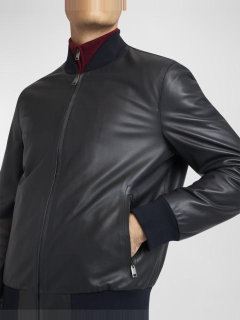 Men's Classic Leather Bomber Jacket