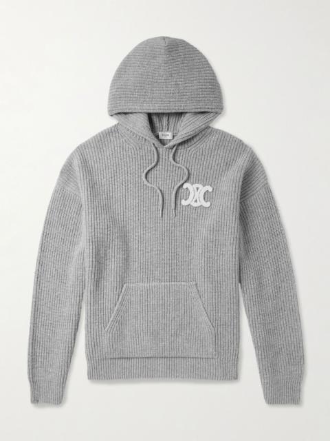 CELINE Logo-Appliquéd Ribbed Wool Hoodie Gray