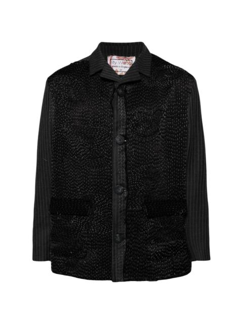 By Walid embroidered pinstriped shirt jacket