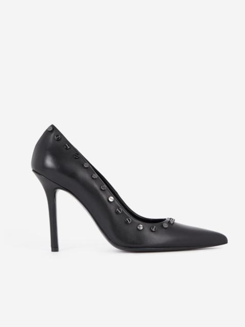 The Kooples BLACK LEATHER STUDDED HEELED PUMPS
