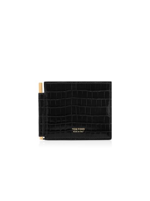 TOM FORD GLOSSY PRINTED CROC MONEY CLIP WALLET