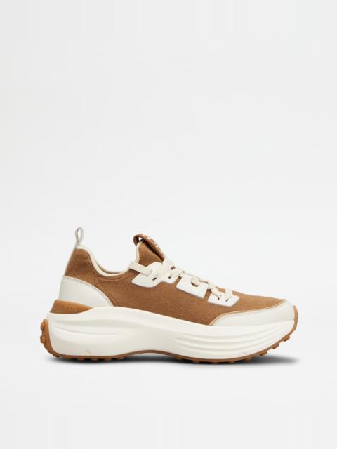Tod's SNEAKERS IN FABRIC AND LEATHER - BROWN, WHITE