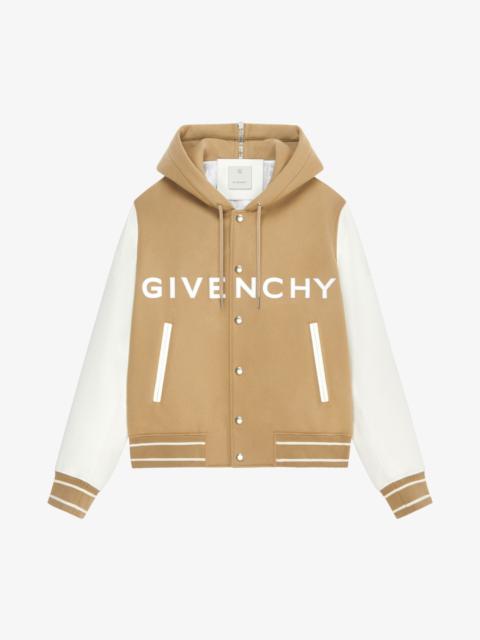GIVENCHY HOODED VARSITY JACKET IN WOOL AND LEATHER