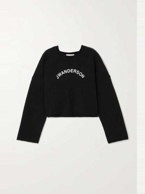 JW Anderson Cropped embroidered wool and cashmere-blend sweater