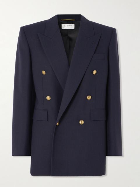 SAINT LAURENT Oversized double-breasted grain de poudre wool blazer Blue