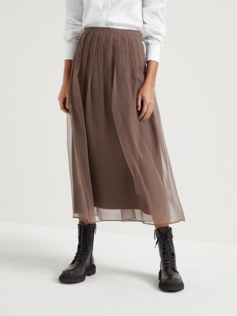 Brunello Cucinelli Crispy silk pleated midi skirt with shiny waistband