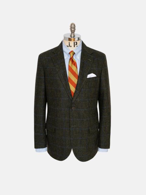 J. PRESS OLIVE & BLUE DONEGAL TWEED WOOL SPORT COAT - TRIM FIT
