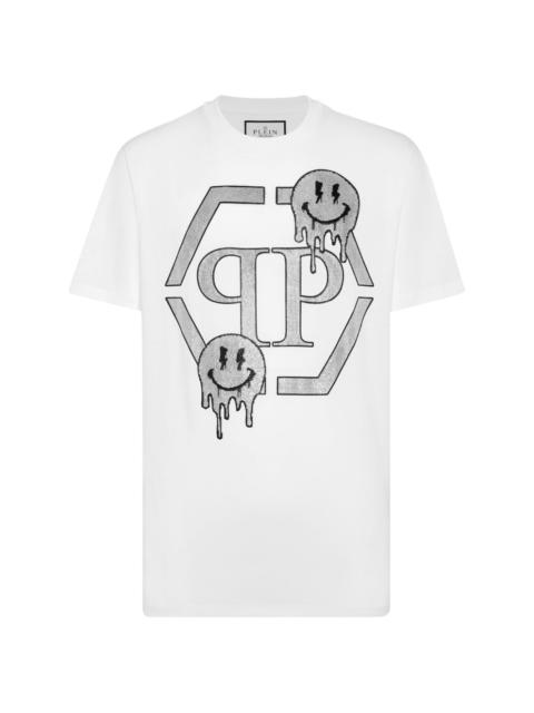 rhinestone-logo cotton T-shirt