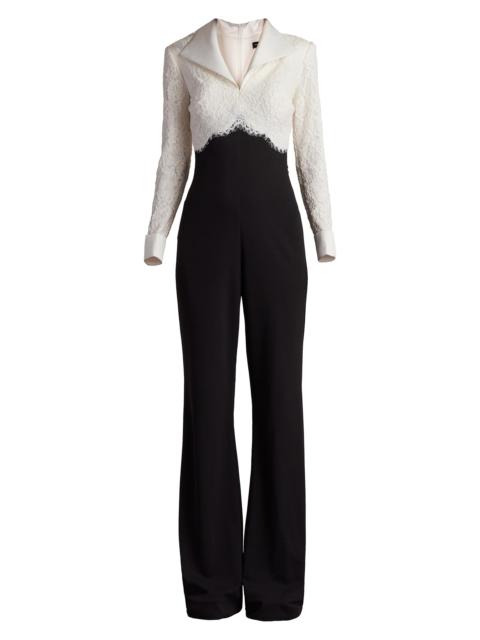 TADASHI SHOJI Women's Lace-Crepe Jumpsuit - Ivory Black
