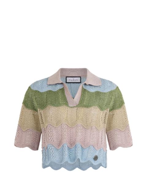 PHILIPP PLEIN Colour Wave knitted cropped polo shirt