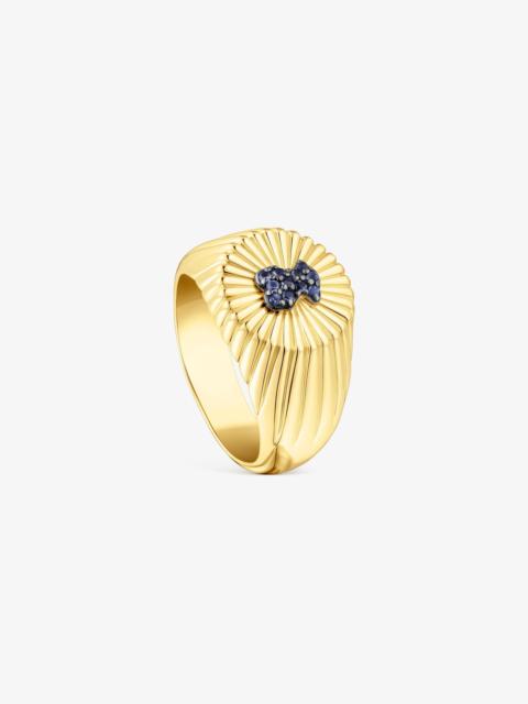 TOUS Silver vermeil Signet ring and bear with iolite Iris Motif