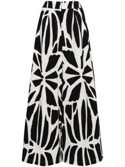 PatBO graphic-print wide-leg cotton trousers
