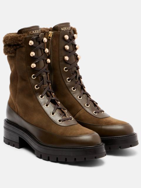 AQUAZZURA Very Cortina shearling-trimmed suede lace-up boots