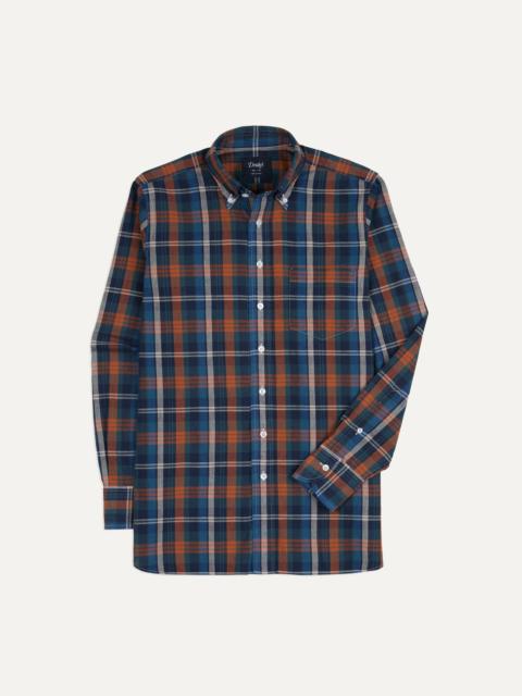 Drake's Navy and Rust Check Cotton Button-Down Shirt