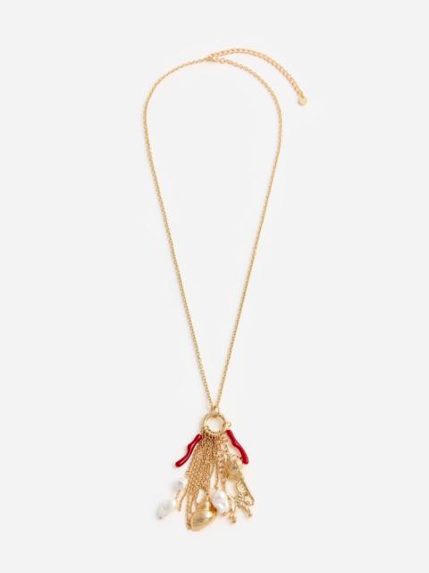 self-portrait Gold Coral Charm Cluster Necklace