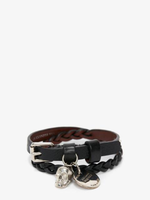 Alexander McQueen Men's Skull Double-wrap Bracelet in Black