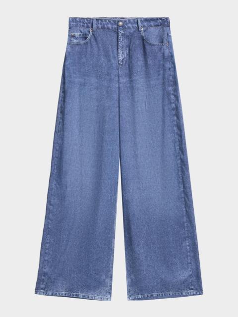 KOBI HALPERIN Sage Denim-Print Wide-Leg Pants
