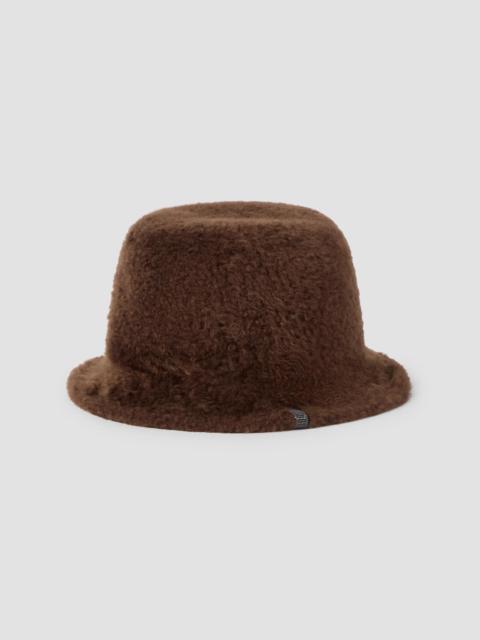 Brunello Cucinelli Women's Soft Fuzzy Shearling Bucket Hat with Shiny Band - Brown Gianduia