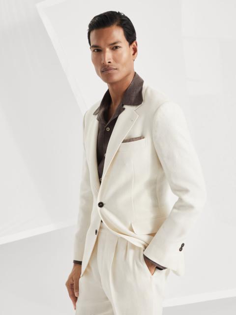 Brunello Cucinelli Linen, silk, wool and cotton textured stripe diagonal deconstructed blazer