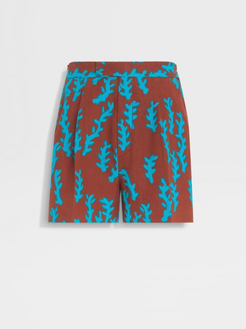 ZEGNA BRICK RED AND BRIGHT TEAL BLUE OASI LINO SHORTS