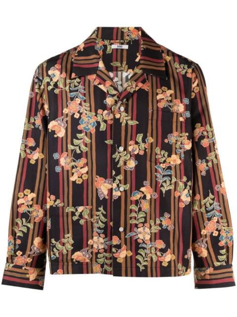 BODE striped floral-print shirt